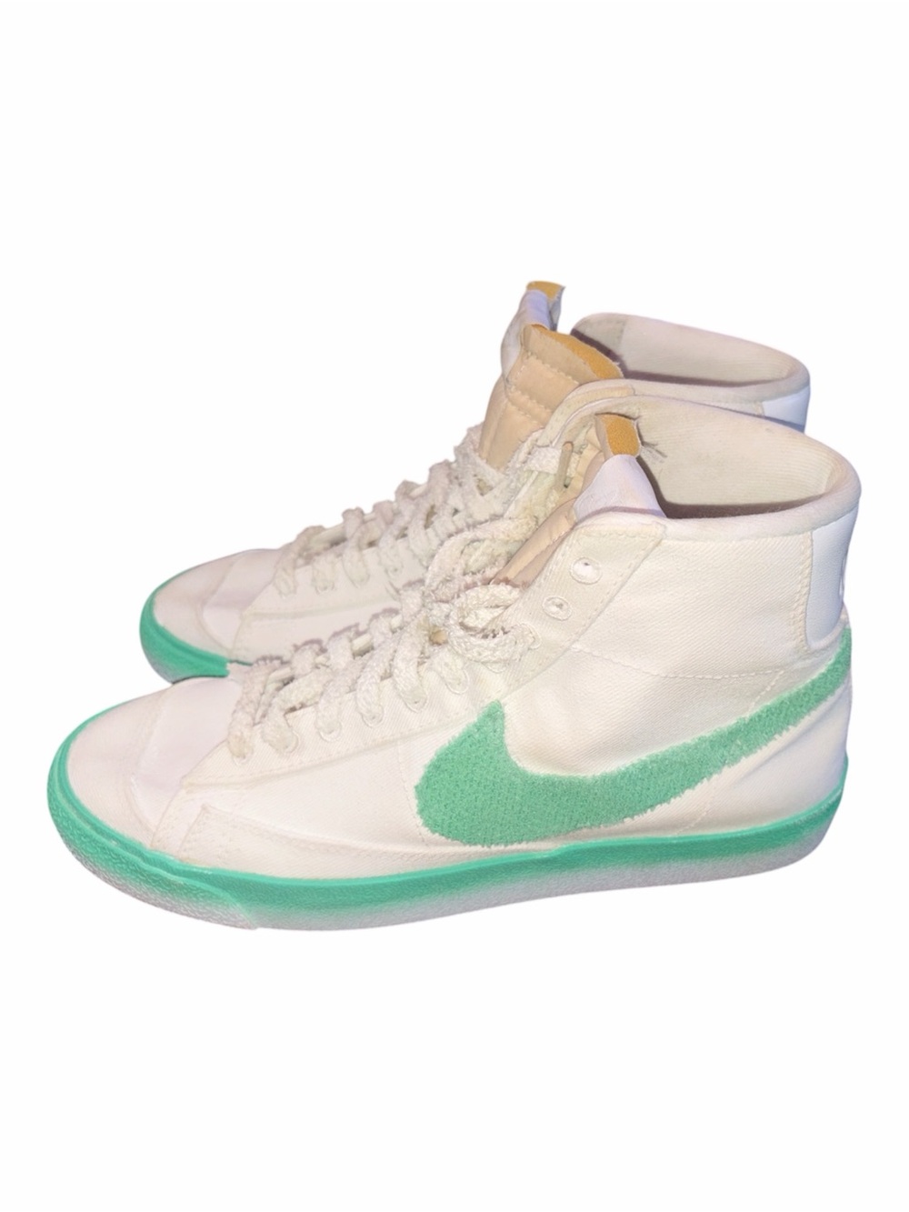 Nike Women's High-Top Sneakers in White with Mint Green Swoosh